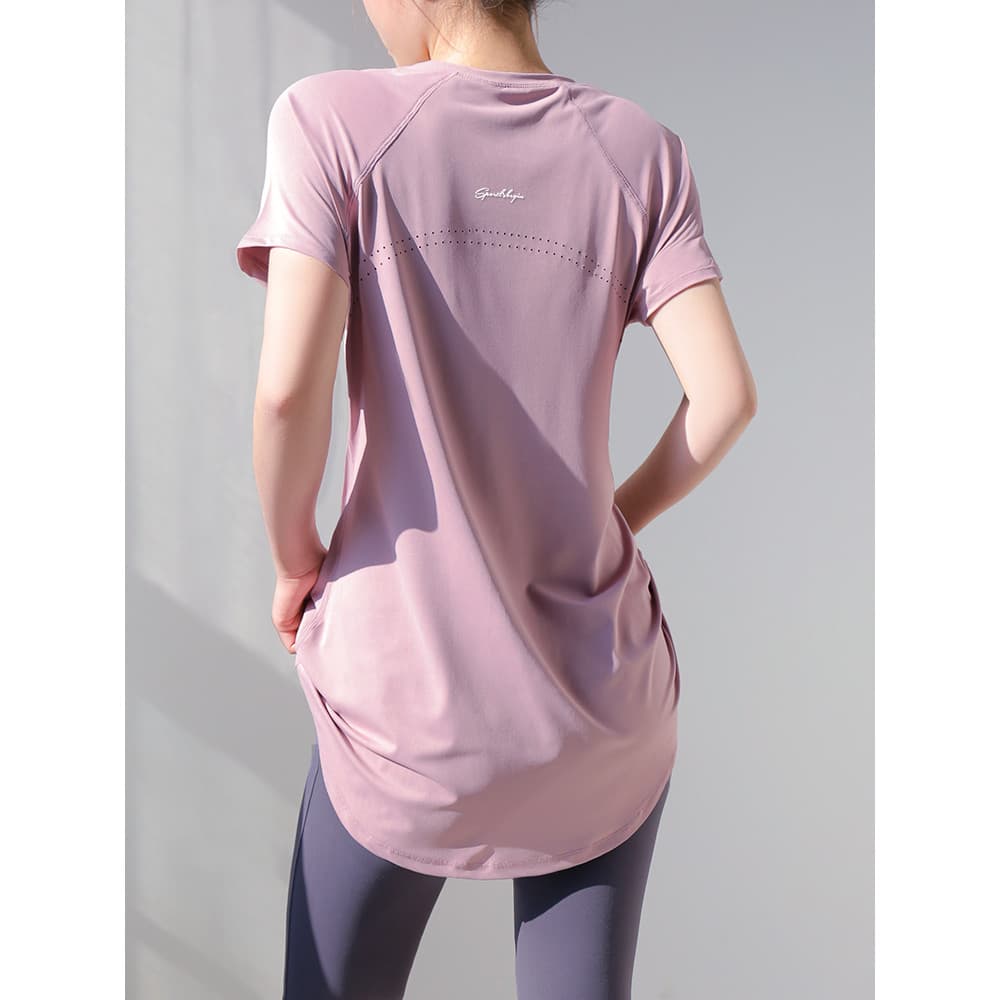 Versão solta tamanho grande esportes de manga curta feminino verão roupas de secagem rápida roupas de Fitness correndo r