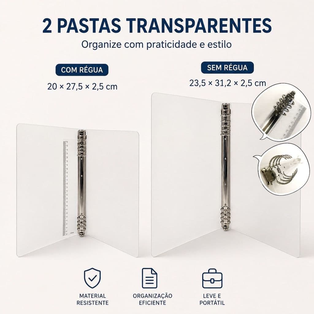 Fichário Escolar Transparente A5 B5 A4 Com Argolas Recarregável Organização Documentos
