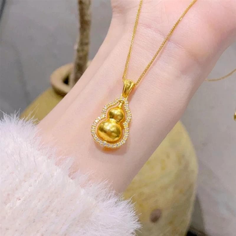 Colar de liga de cobre novo estilo estilo chinês tempo vem correndo cabaça colar feminino luz luxo elegante All-Match nã