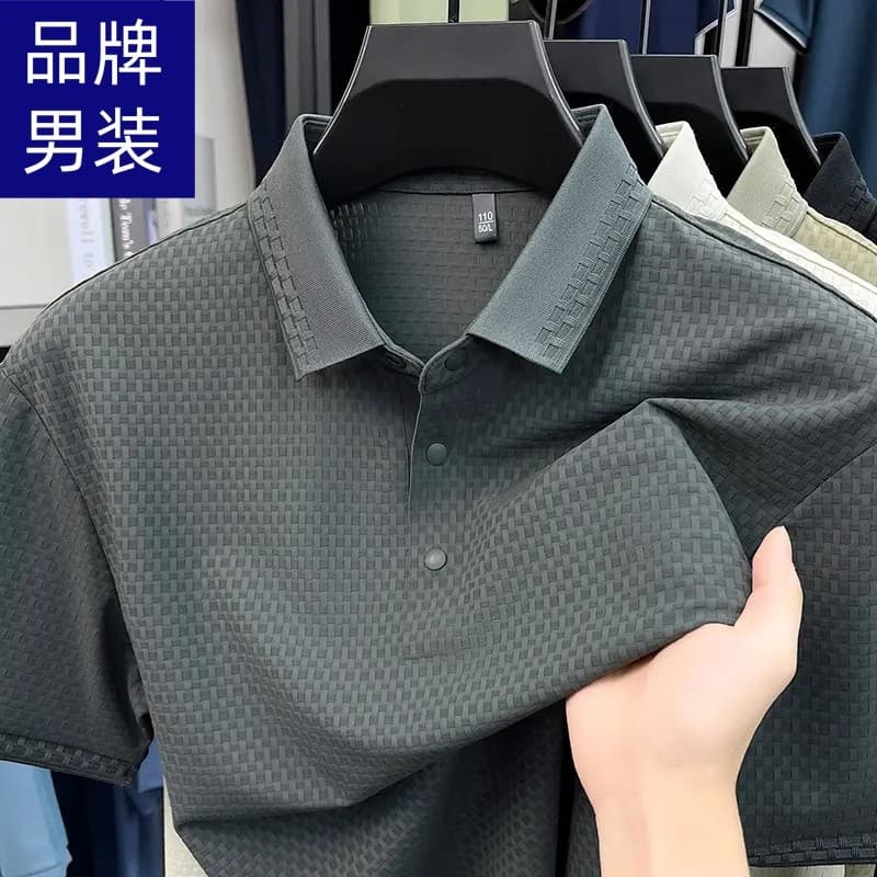 Marca verão gelo seda legal camisa POLO de manga curta roupas masculinas 2026 novo estilo cor sólida respirável meia man