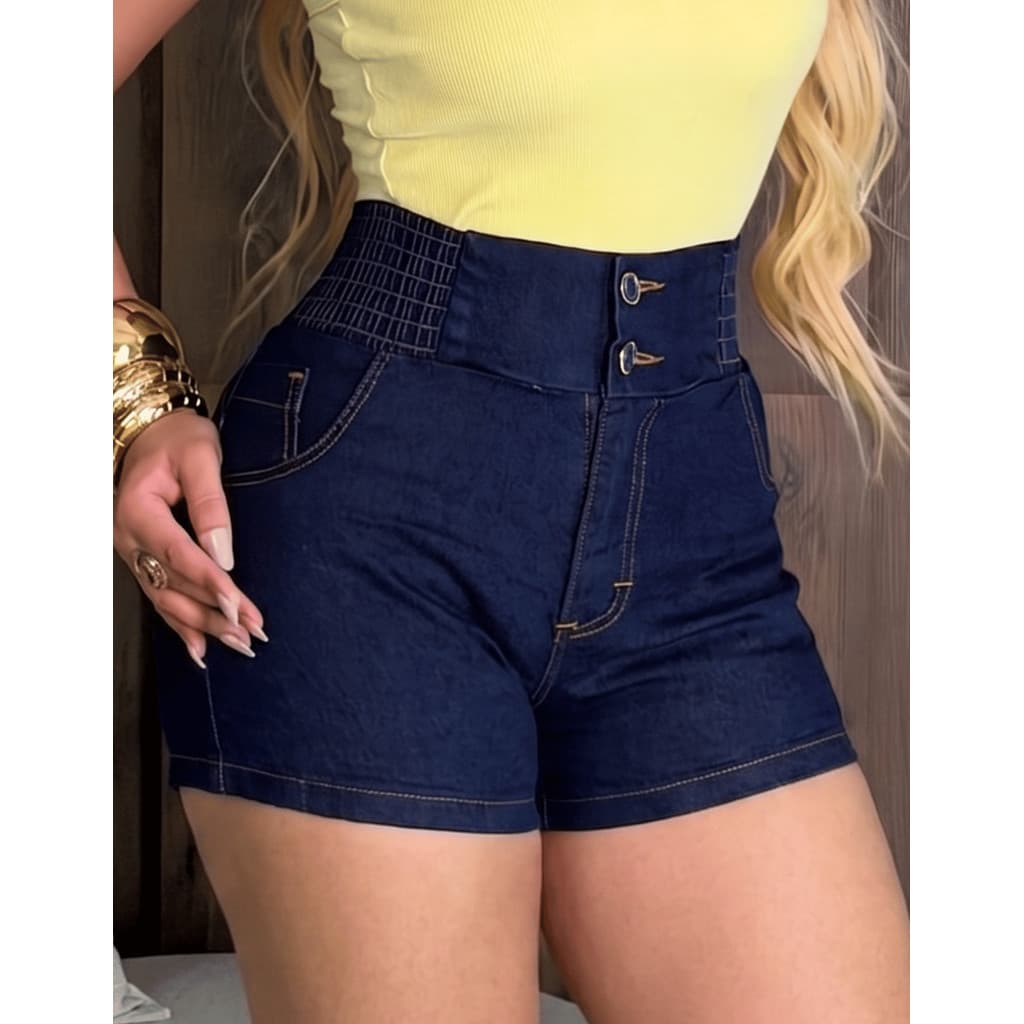 Bermudas Shorts Jeans Feminina Cintura Alta Umbigo Elastano Lycra Short Jeans Feminino Bermuda