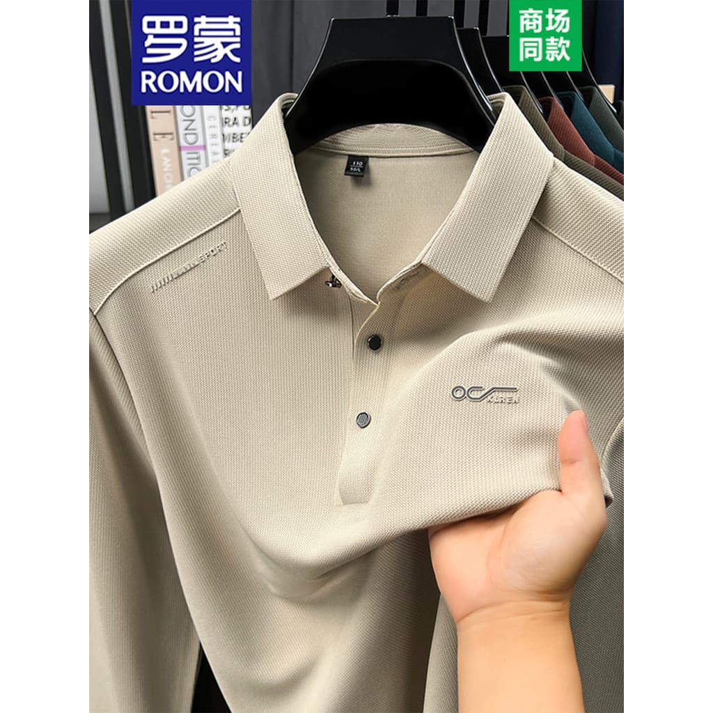 Lomon camisa POLO de lapela de manga comprida masculina primavera outono novo estilo camiseta negócios Casual topo Anti-