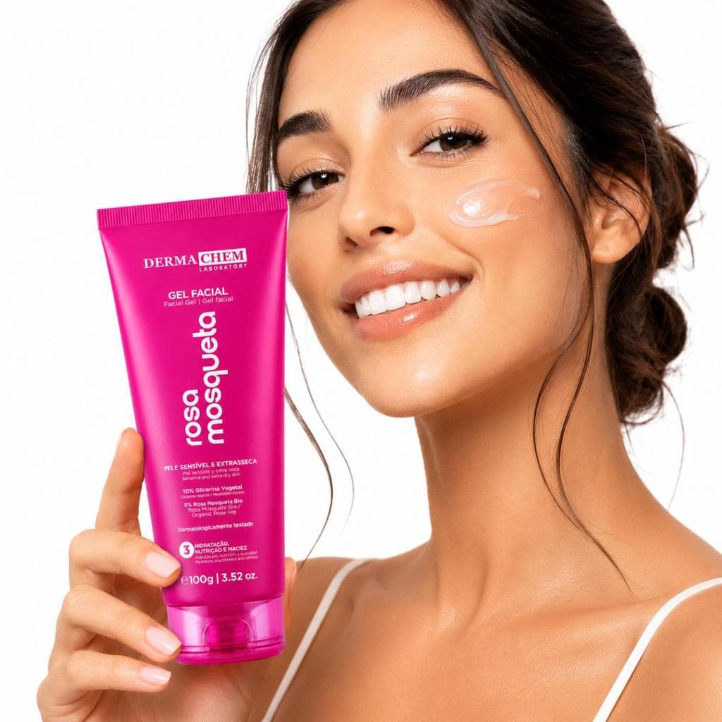 Gel Hidratante Antirressecamento Rosa Mosqueta Dermachem 100g Para Pele Sensível e Extrasseca