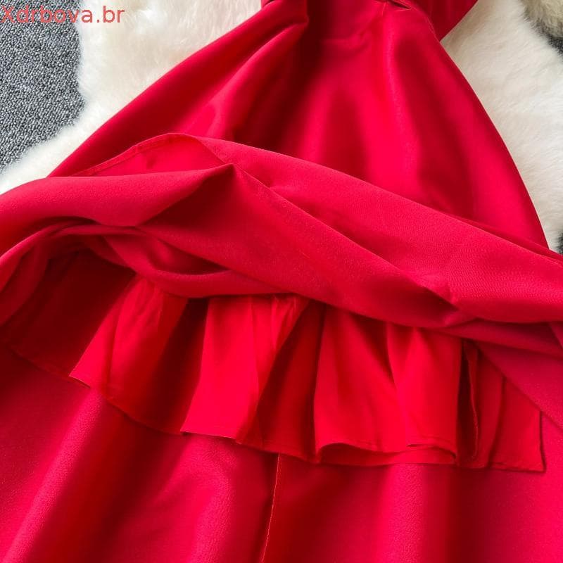 vestido midi feminino vermelho poa botão verão alcinha com bojo ano novo