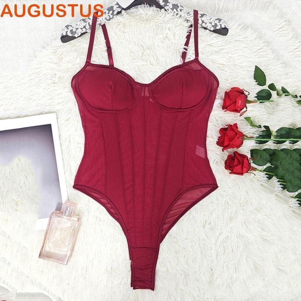 Macacões De Camisola AUGUSTUS , Macacão Sem Mangas Com Decote Em V Profundo , Body De Malha Transparente Feminino