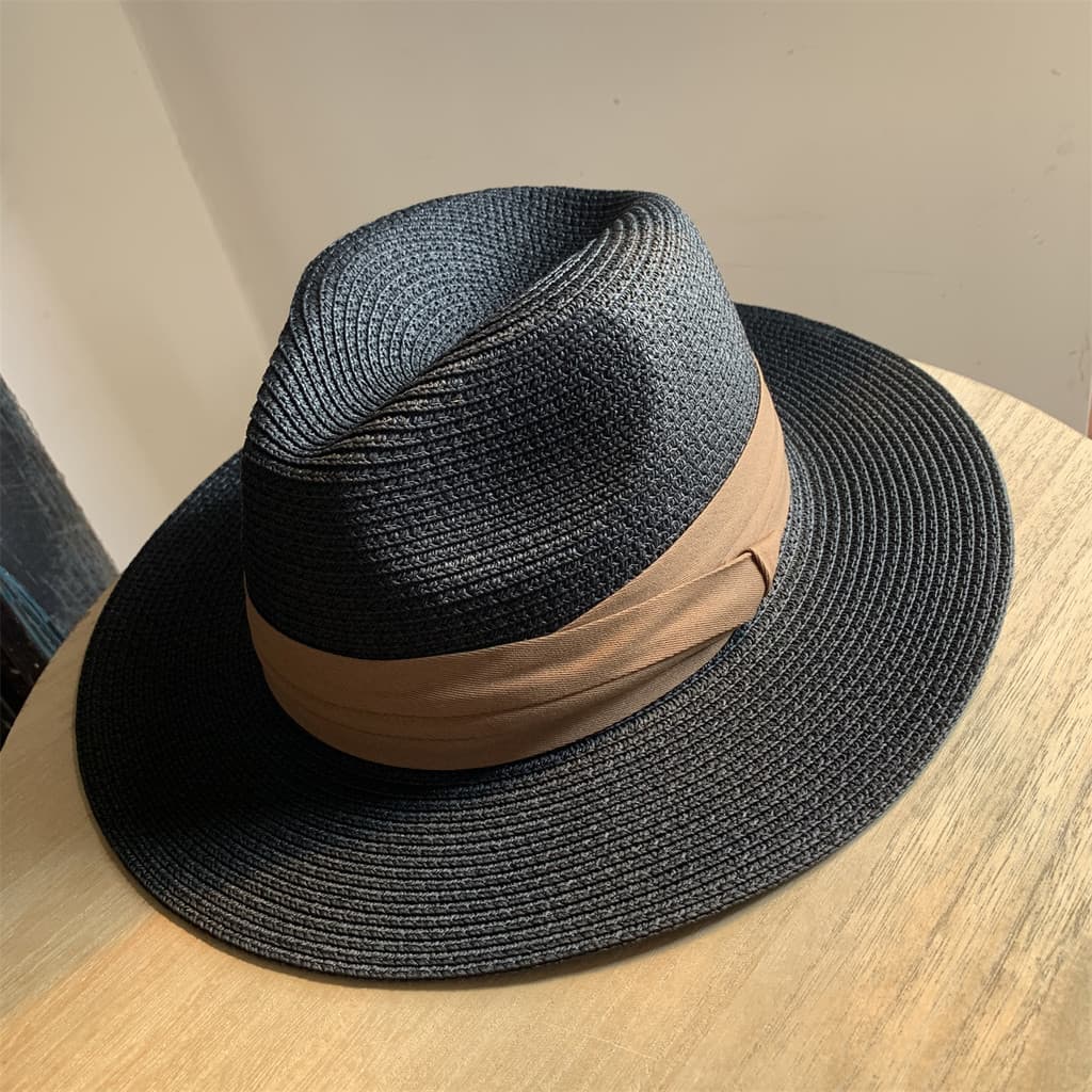 Chapéu de palha preto estilo japonês feminino verão francês Retro panamá Jazz legal chapéu café beira-mar férias chapéu