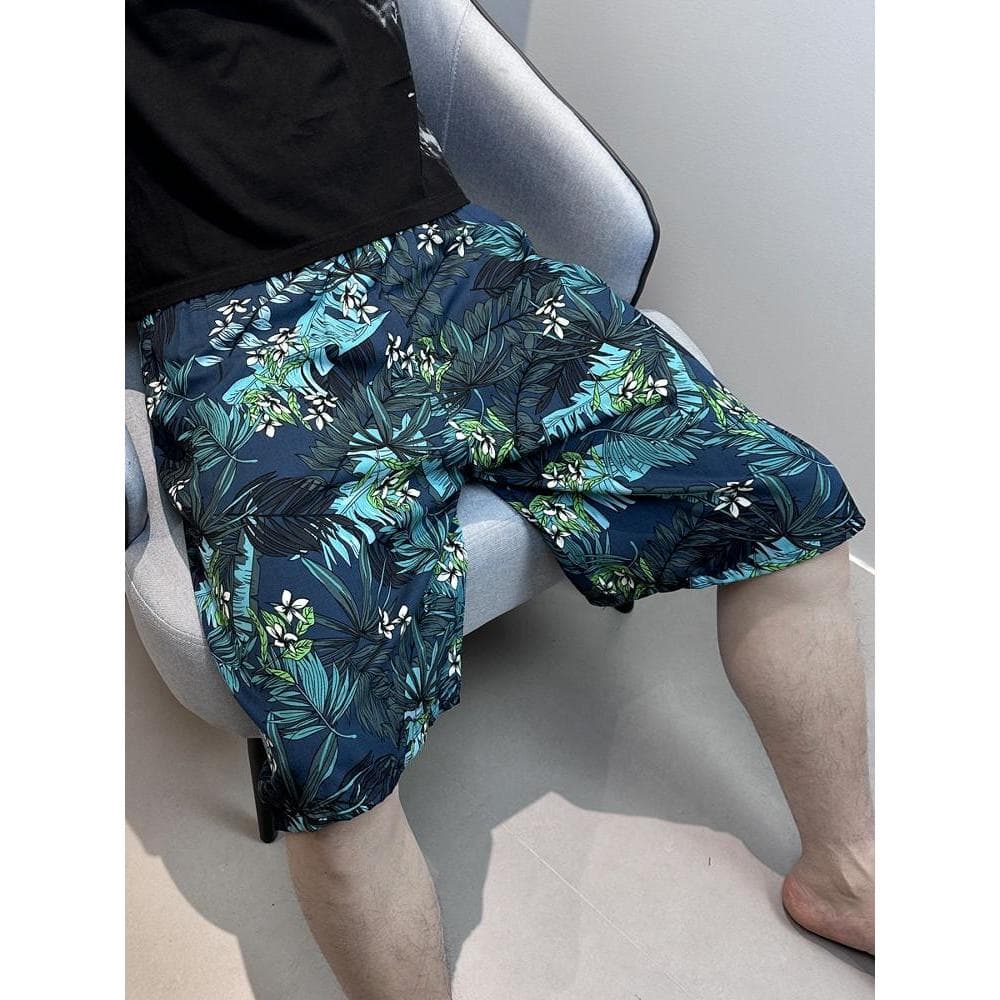 Verão masculino algodão Artificial calças de pijama verão fino algodão seda casa Shorts Plus Size praia solta calças gra