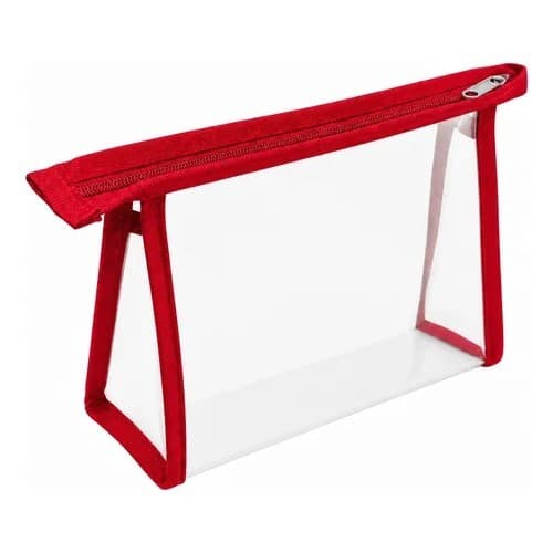 Kit 10 Necessaire Estojo Brinde Empresa Transparente Viagem Vermelho Lisa