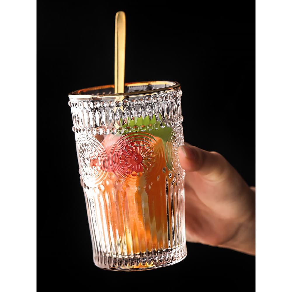 Copo de água em relevo doméstico Retro Phnom Penh copo de vidro criativo único suco leite café da manhã copo influenciad