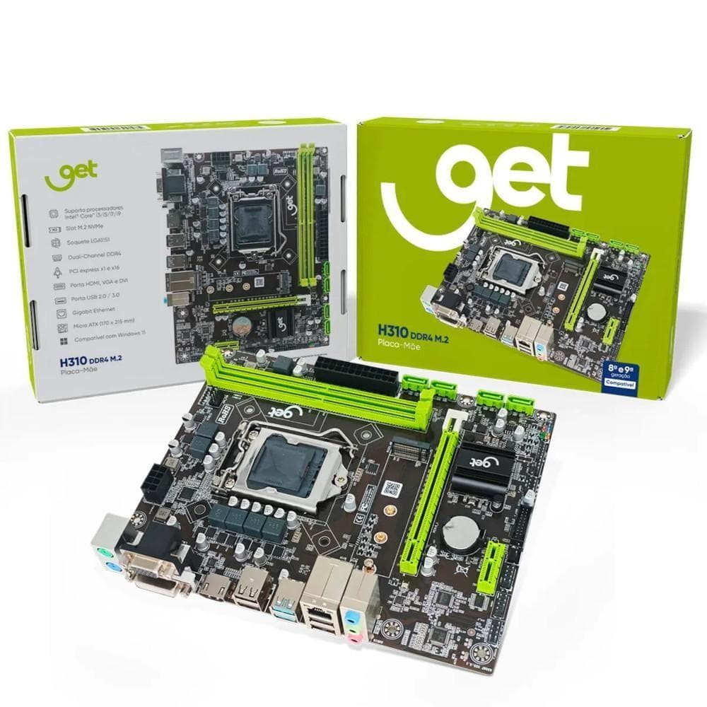 Placa Mãe LGA1151 GET H310 DDR4 M.2, suporte para processadores Intel de 8ª e 9ª geração