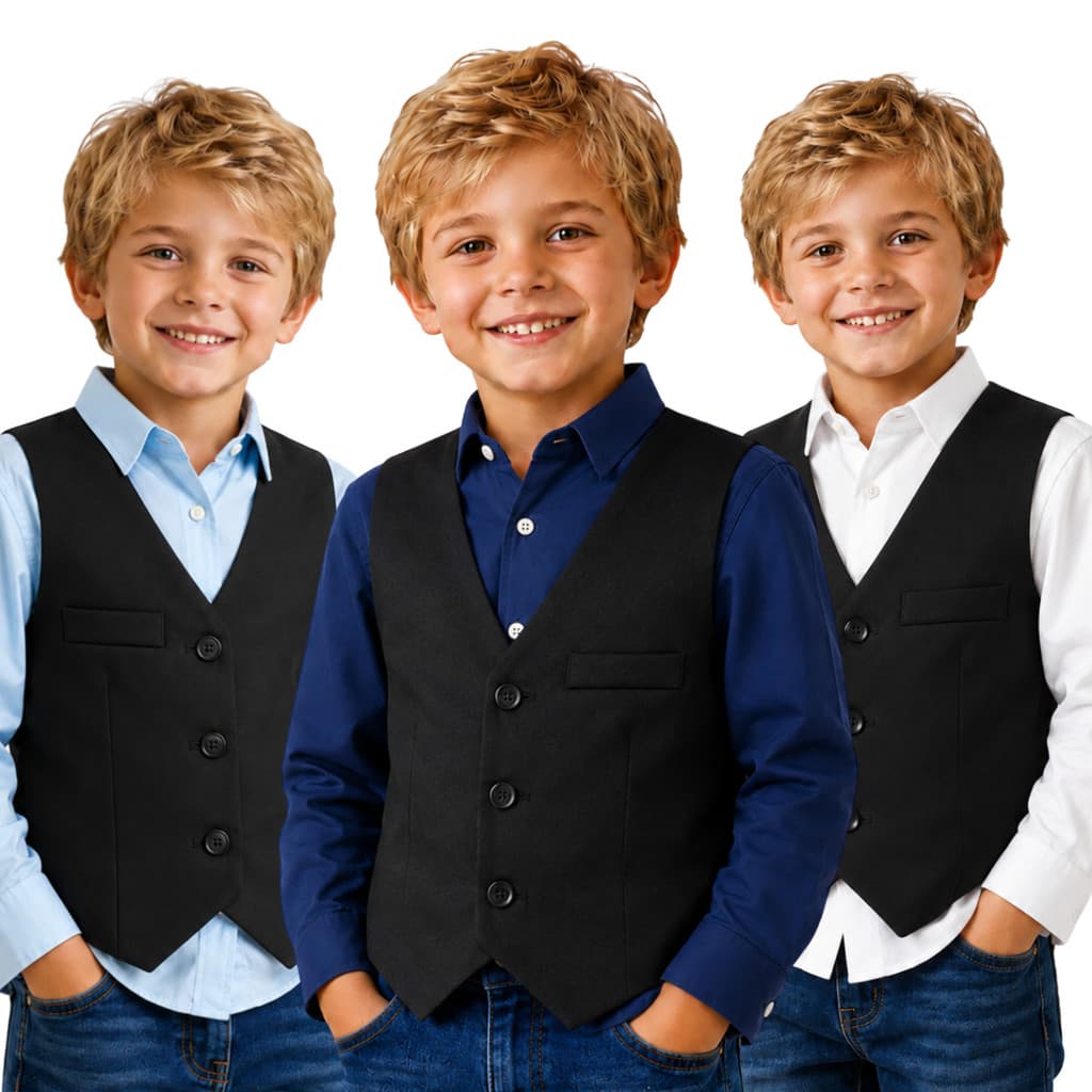 Camisa Social Infantil Juvenil Menino Masculino Manga Longa E Colete Com Botão Para Festa Casamento