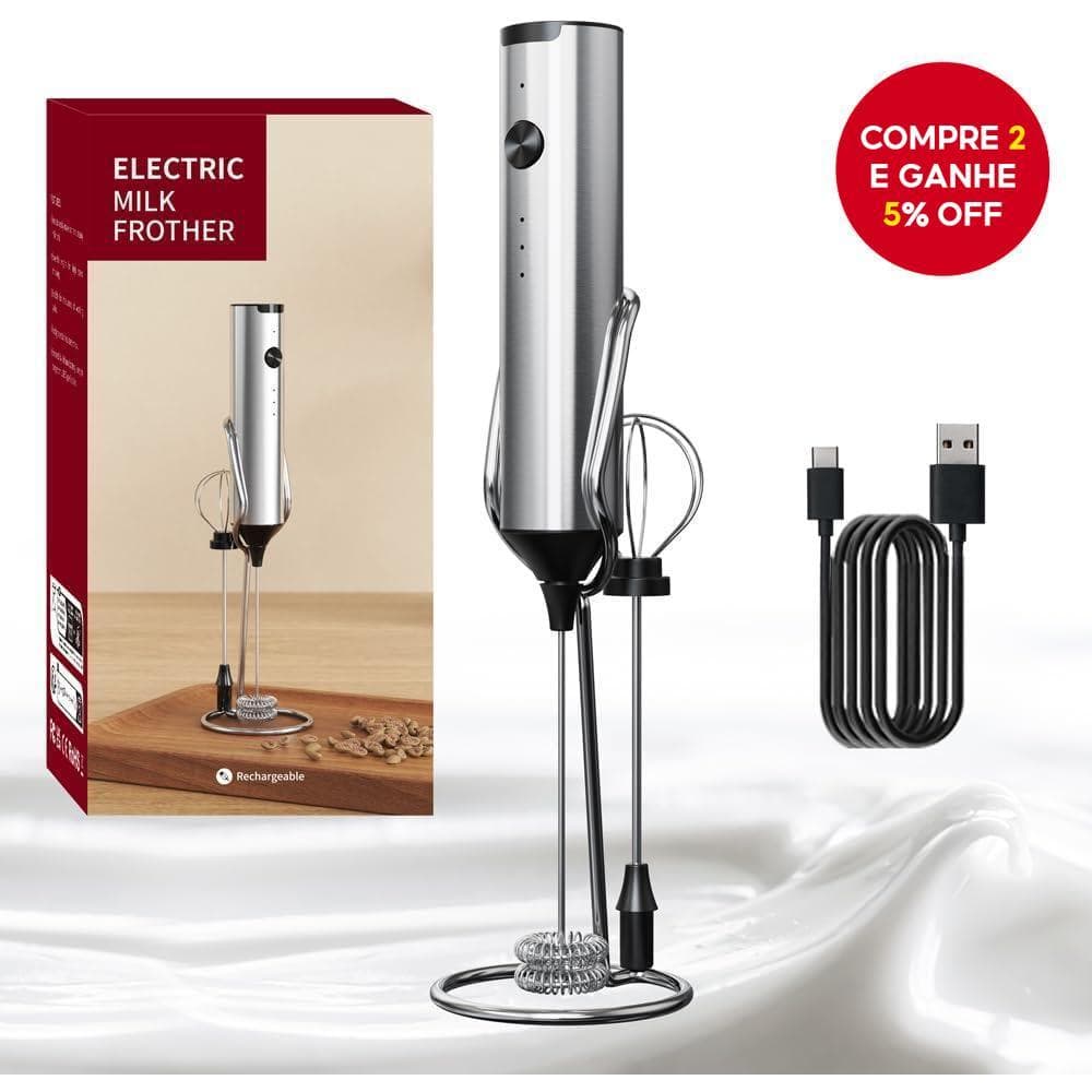 Batedor De Leite USB Bracker Café Recarregável Ovos Elétrico Ajustável De 3 Velocidades Com 2 Um Agitador Removível De A