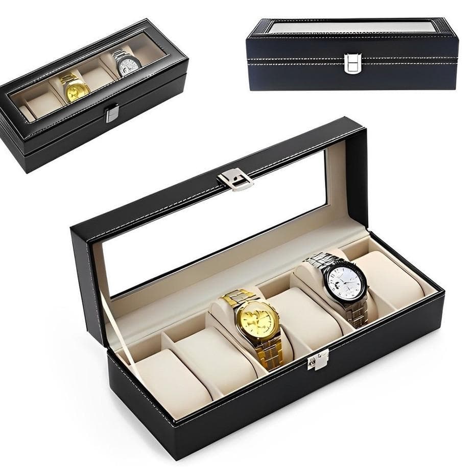Organizador de Relógios Luxo com 6 Compartimentos Acolchoados Forro de Veludo Design Clássico e Elegante