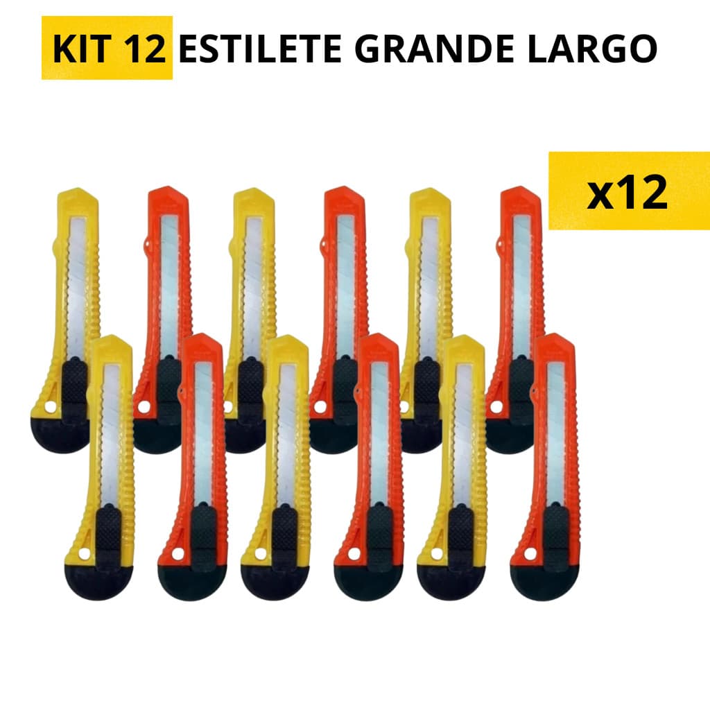 KIT 12 Estilete Grande Largo 18mm Masterprint Cortar Papelão Caixa Plastico Atacado Escritorio
