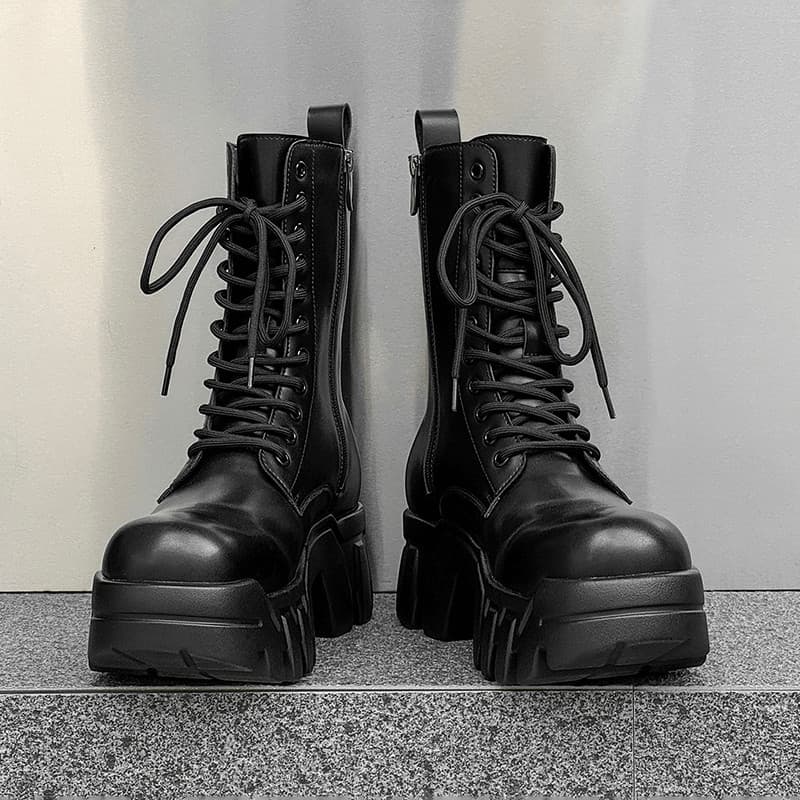 Botas Martin de aumento de 8CM, escavadeira masculina com zíper de alta qualidade, botas de motocicleta com sola grossa,