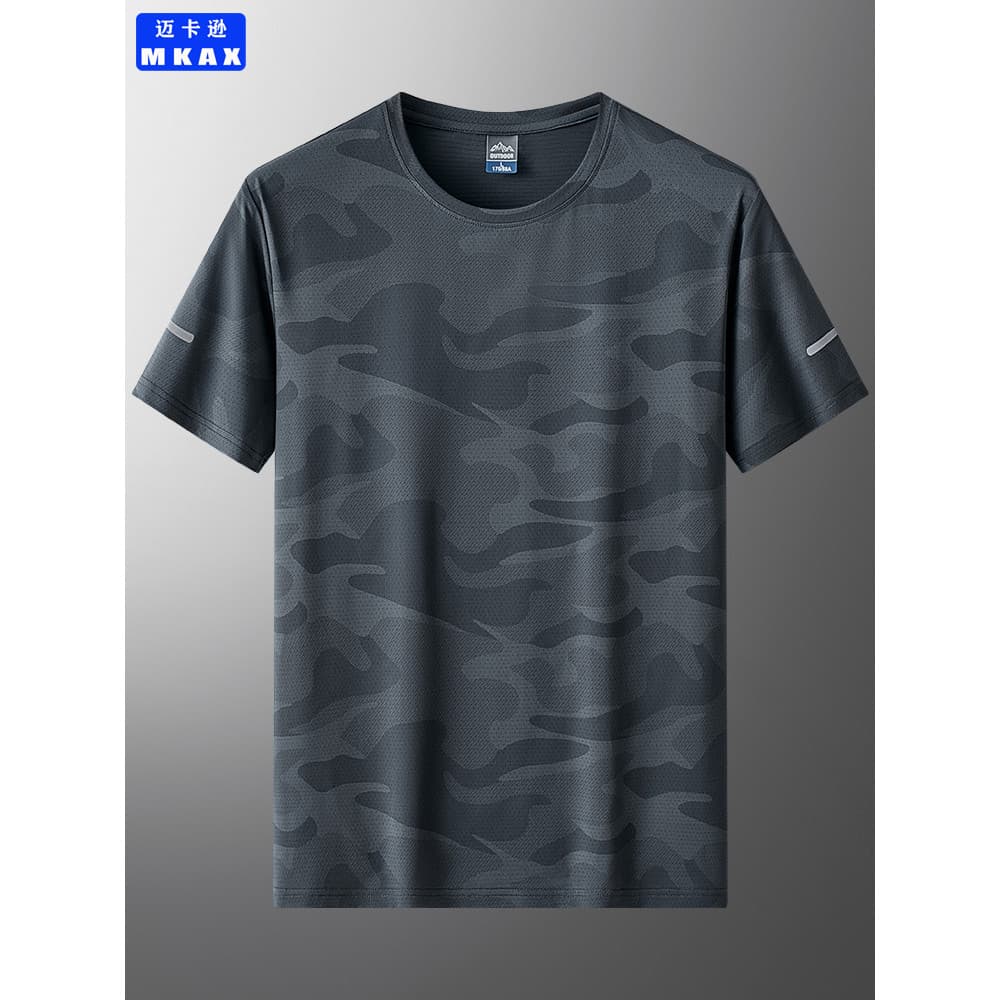 Ao ar livre em torno do pescoço esportes gelo seda de manga curta camiseta masculina verão Casual respirável tamanho gra