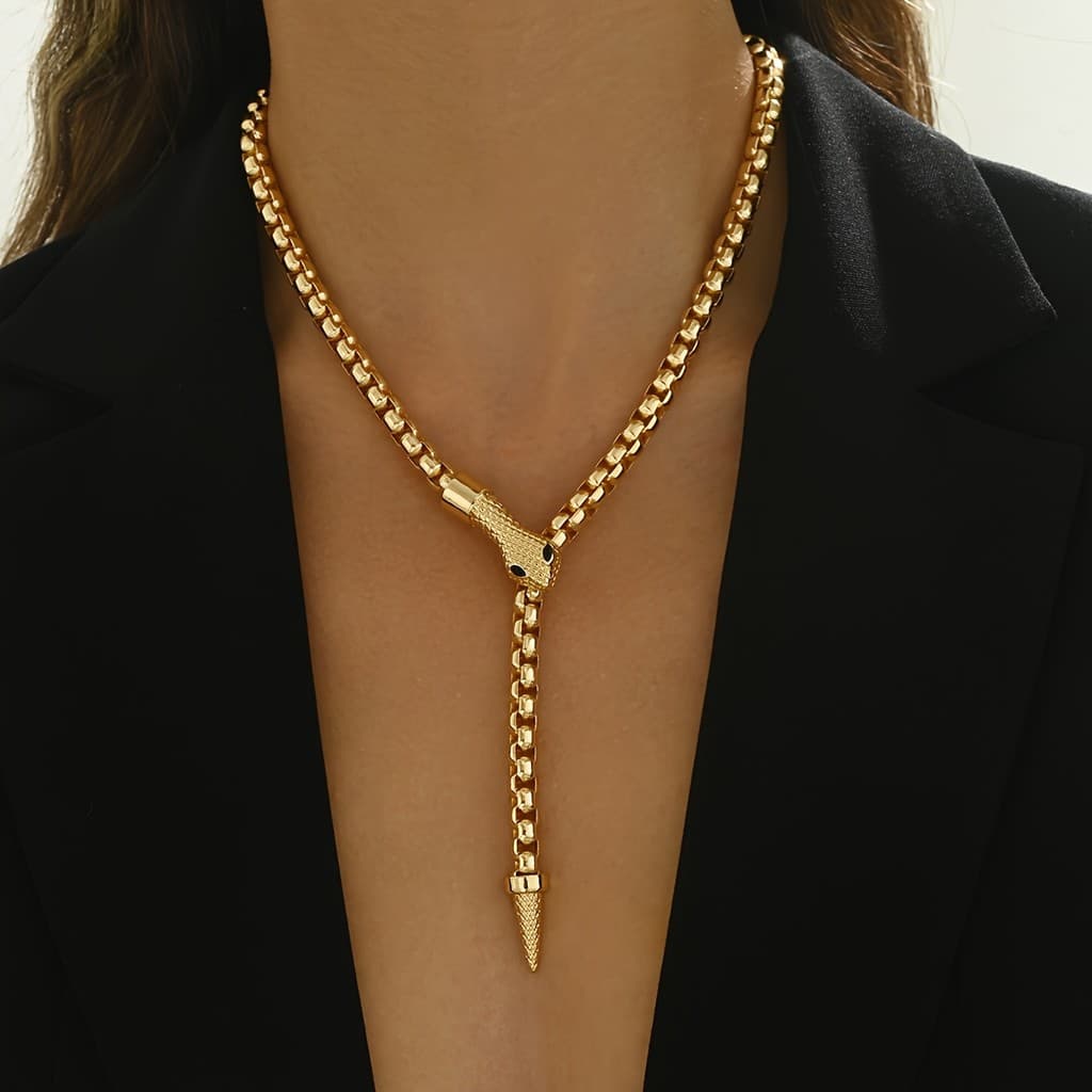 Colar de cobra dourado em formato de Y, corrente para suéter, corrente para clavícula, design exagerado, novidades de An