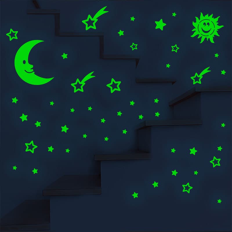 Azul luminoso estrela adesivos de parede sala estar quarto decoração da parede adesivos luminosos quarto das crianças te