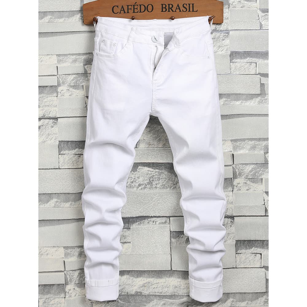 2026 novo estilo calças de brim masculinas calças brancas verão fino Casual calças masculinas tornozelo comprimento fino