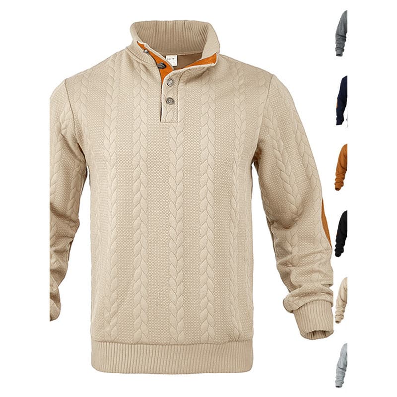 Europeu americano masculino solto Casual na moda moda novo estilo Jacquard botão Henry primavera outono manga comprida r