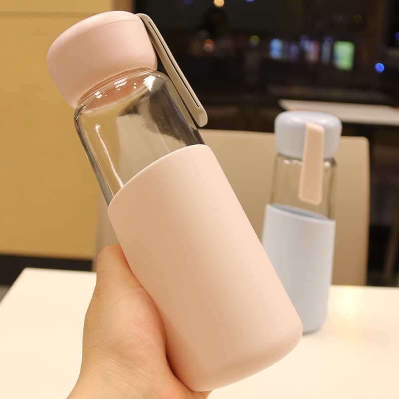 Simples capa de Silicone copo de vidro Macaron negócios copo de água na moda das mulheres dos homens portátil xícara de