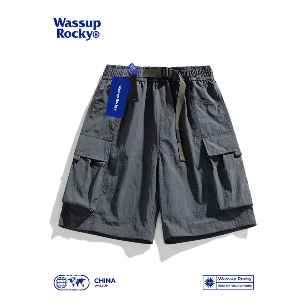 WASSUP Macacão Americano Street Wear Shorts de Seda Gelo Masculino Verão Dopamina Casual All-Match Calças de Cinco Ponto