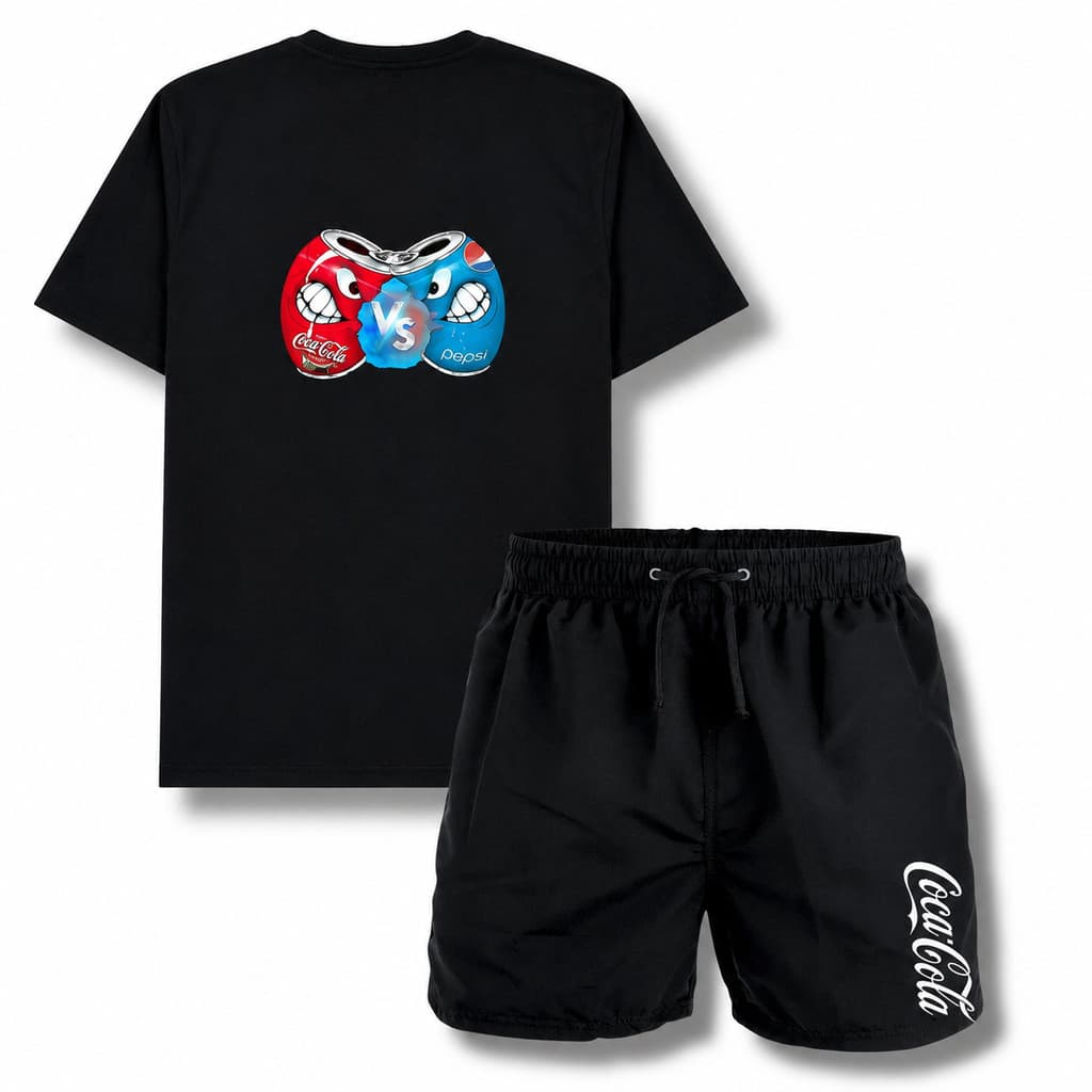 Kit conjunto camiseta + bermuda tactel DTF Coca-Cola x Pepsi