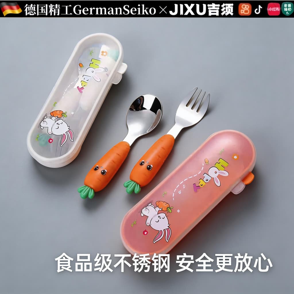 High-End novo estilo 316 aço inoxidável crianças garfo colher conjunto suplemento alimentar do bebê alimentação utensíli