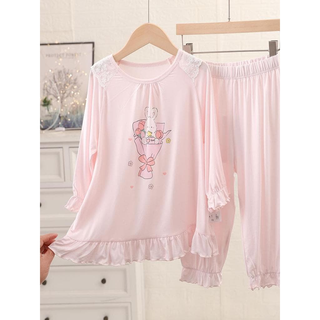2025 novo estilo primavera verão Modal meninas pijamas conjunto crianças casa roupas estilo fino meninas manga três quar