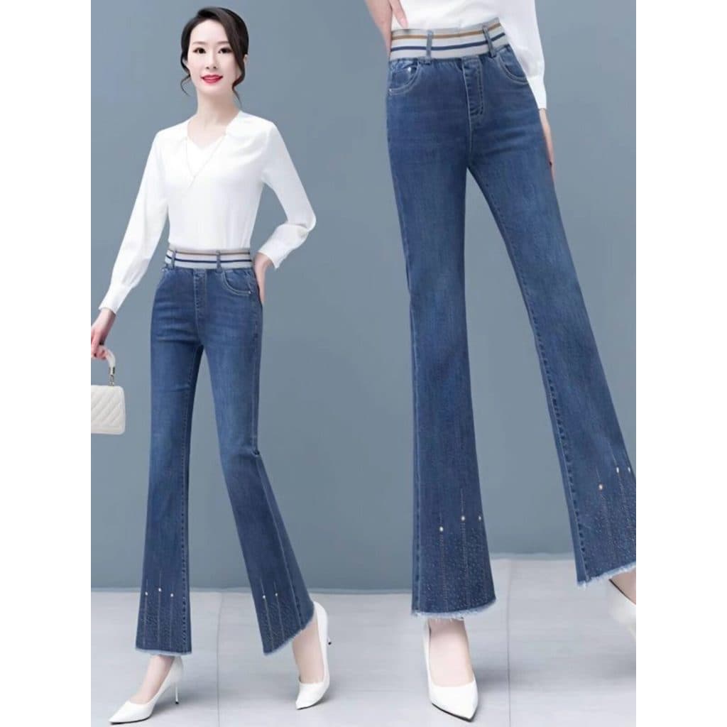 Calças jeans largas femininas verão 2025 novo estilo calças de cintura alta perfuração quente calças Micro-queimadas cin