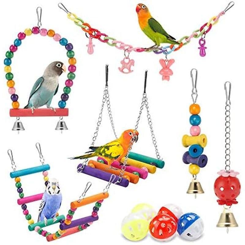 Brinquedos Para Periquitos De Pássaros-Balanço Pendurado Em Pé Rede De Mastigação Escada De Escalada Gaiola Coloridos Ad