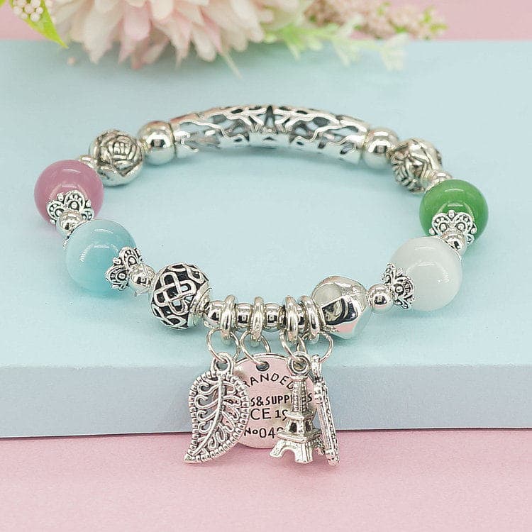 Pulseira de opala branca de prata antiga estilo antigo pulseira elástica uma meninas Retro estilo chinês Mori pulseira c