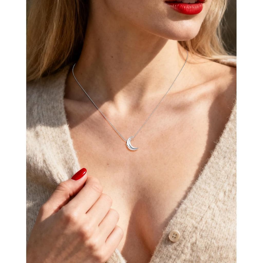 Colar delicado de lua prateada para mulheres - Colar com pingente de lua crescente pequena - Joia minimalista celeste em