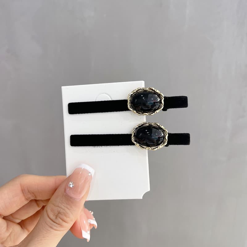 High-End Retro franja clipe botão simples lado Duckbill clipe de cabelo clipe lateral Hairpin elegante preto acessórios