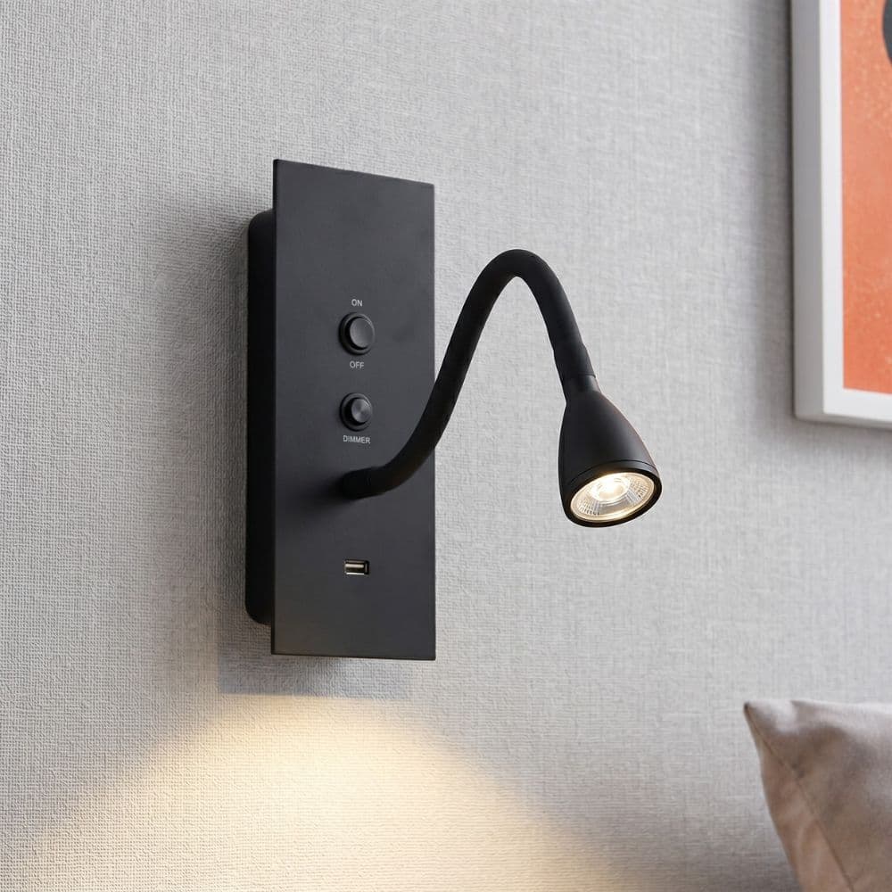 Luminária Spot LED Cabeceira Parede Leitura Quarto 9W Articulado Com Entrada USB Paylow
