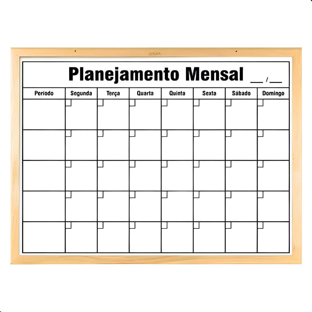 Quadro Branco Planejamento Mensal 90cm X 60cm Souza Moldura Madeira Organizador Lousa Branca Canetão