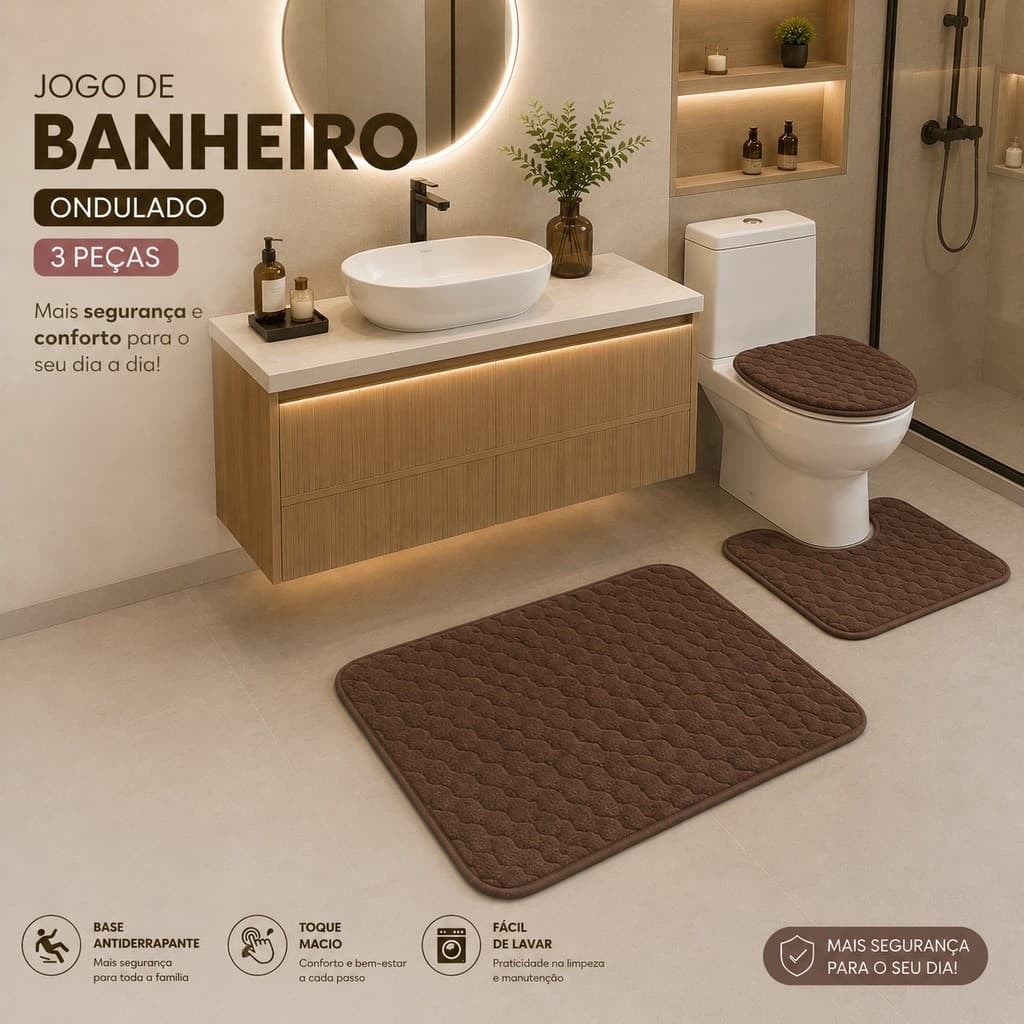 Kit de Banheiro confortável 1,2 E 3 Peças Tapete jogo Premium Felpudo Antiderrapante Super Macio Absorvente Luxo