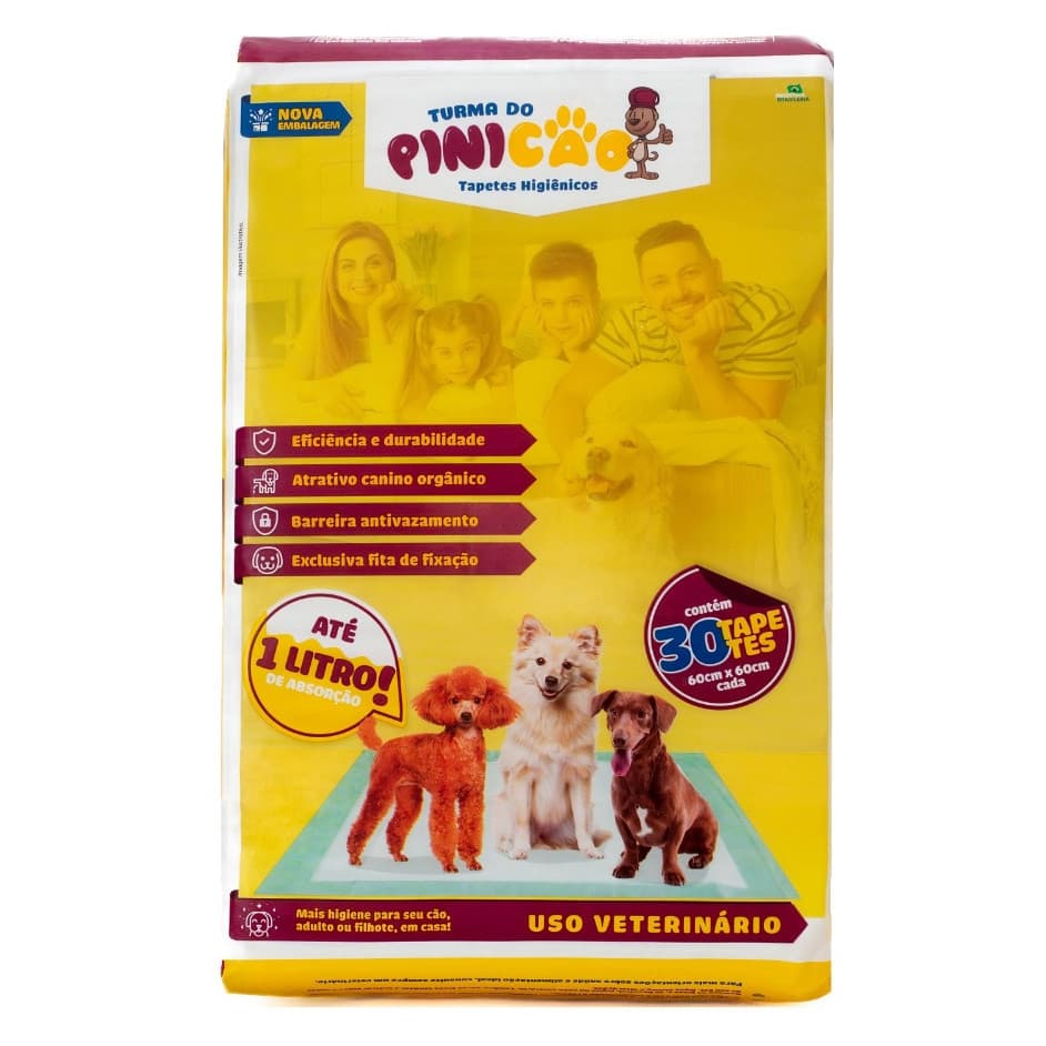 TAPETE HIGIÊNICO C/ 07, 14 e 30 UNIDADES PARA PET CACHORRO E GATO PINICÃO 60CM X 60CM