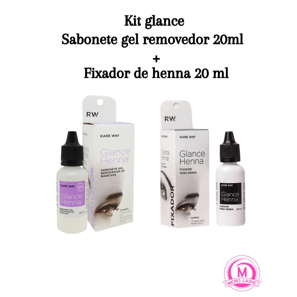 Kit Glance Henna Rare Way Removedor de Manchas + Fixador 20ml Design de Sobrancelhas Profissional