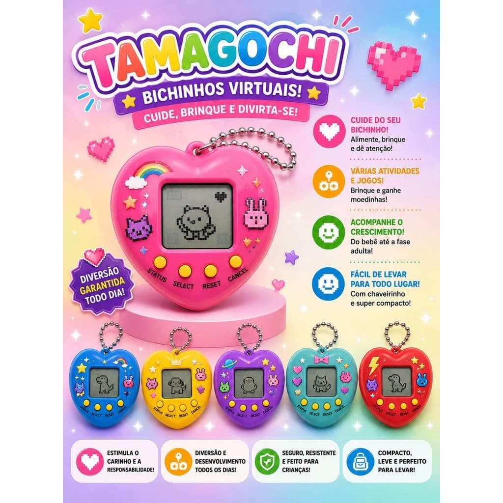 Tamagochi Bichinho Virtual Brinquedo Interativo Com Cordão