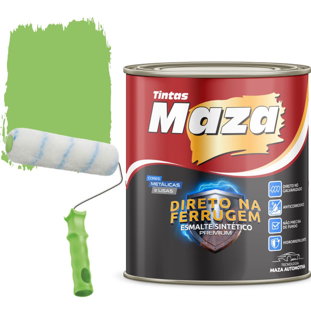 Tinta Maza Direto na Ferrugem Esmalte Sintético Premium 900ML + Rolo 15cm para Pintura | Anticorrosiva