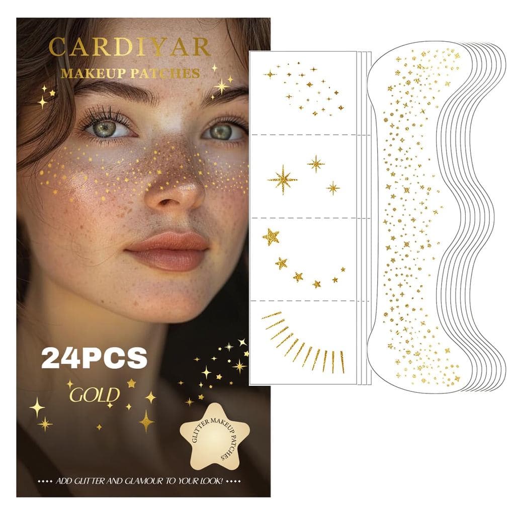 Sardas com glitter, 24 peças de tatuagens temporárias de sardas com glitter para o rosto, sardas com glitter para mulher