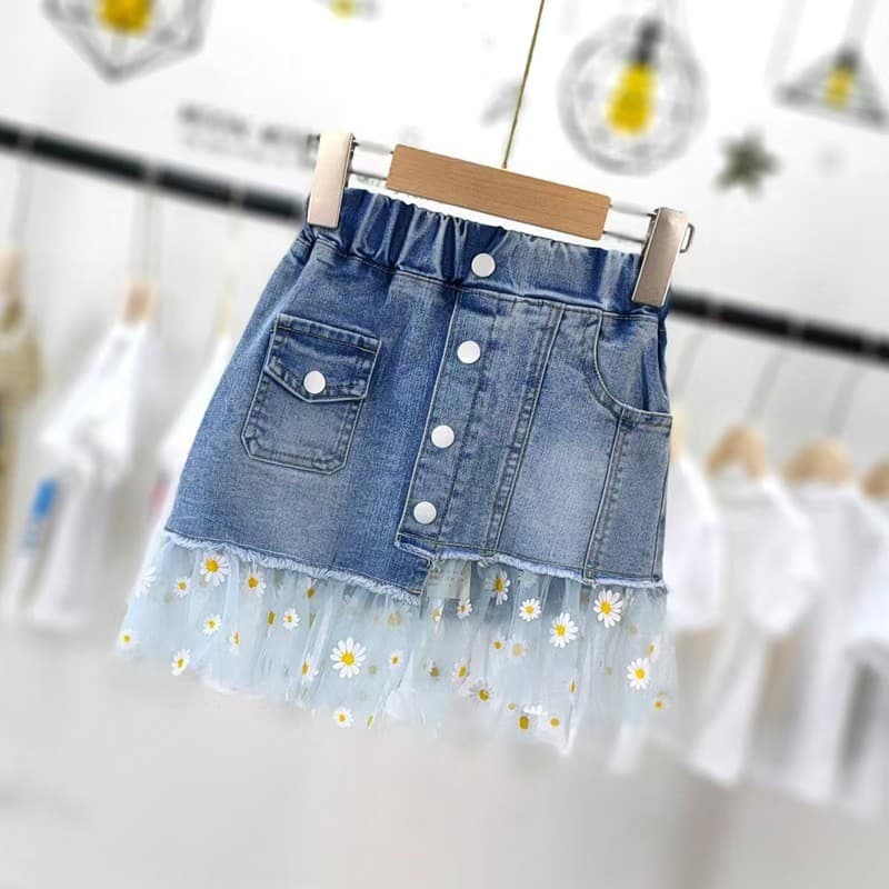 Meninas saia jeans vestido de verão 2026 novo estilo crianças saia margarida gaze saia verão menina saia jeans