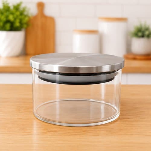 Pote Hermético Vidro Redondo Tampa Inox 500ml Armazenamento Frescor Segurança