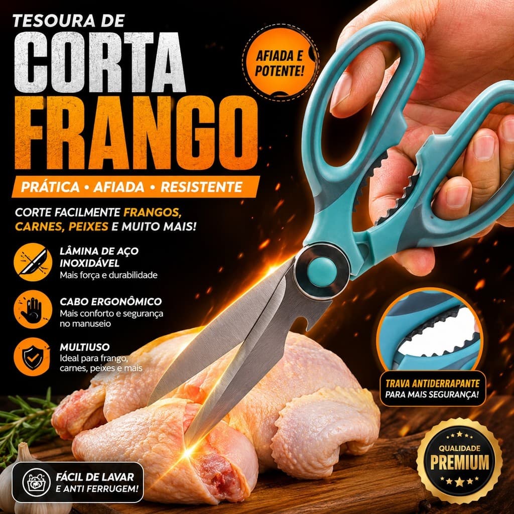 Tesoura Corta Frango Legumes Profissional Quebra Osso Em Aço Inox Peixes Carnes AvesCozinha