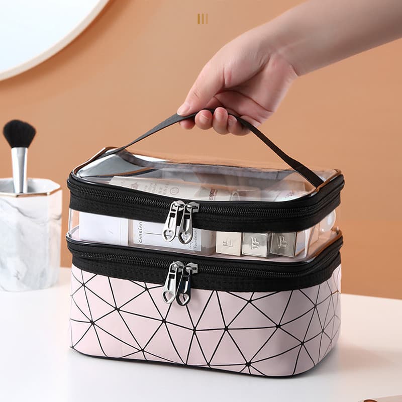 Dupla camada diamante portátil saco cosmético grande capacidade portátil simples viagem à prova dwaterproof água cosméti