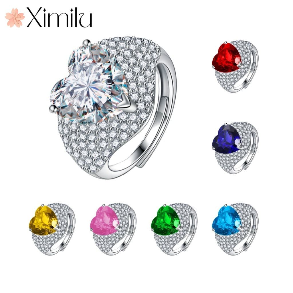 ❤ Original luxo cheio de diamantes grupo incrustado em forma de coração anel masculino feminino temperamento safira moda