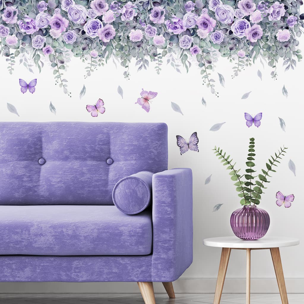 Adesivos de parede roxo planta flor adesivos de parede fundo parede decoração para casa de autoadesivos