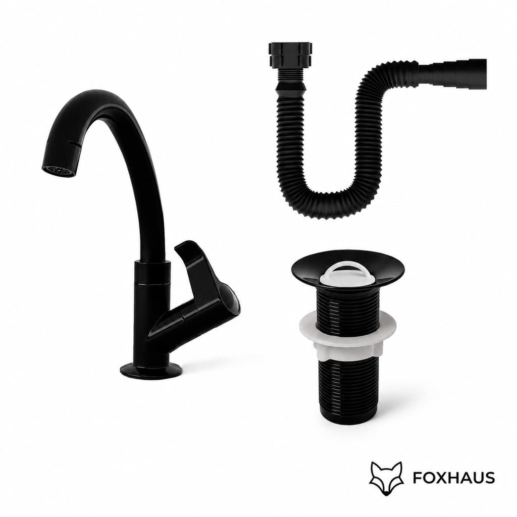 Kit Torneira Lavatório/Mesa + Sifão Universal + Válvula 7/8" Preto