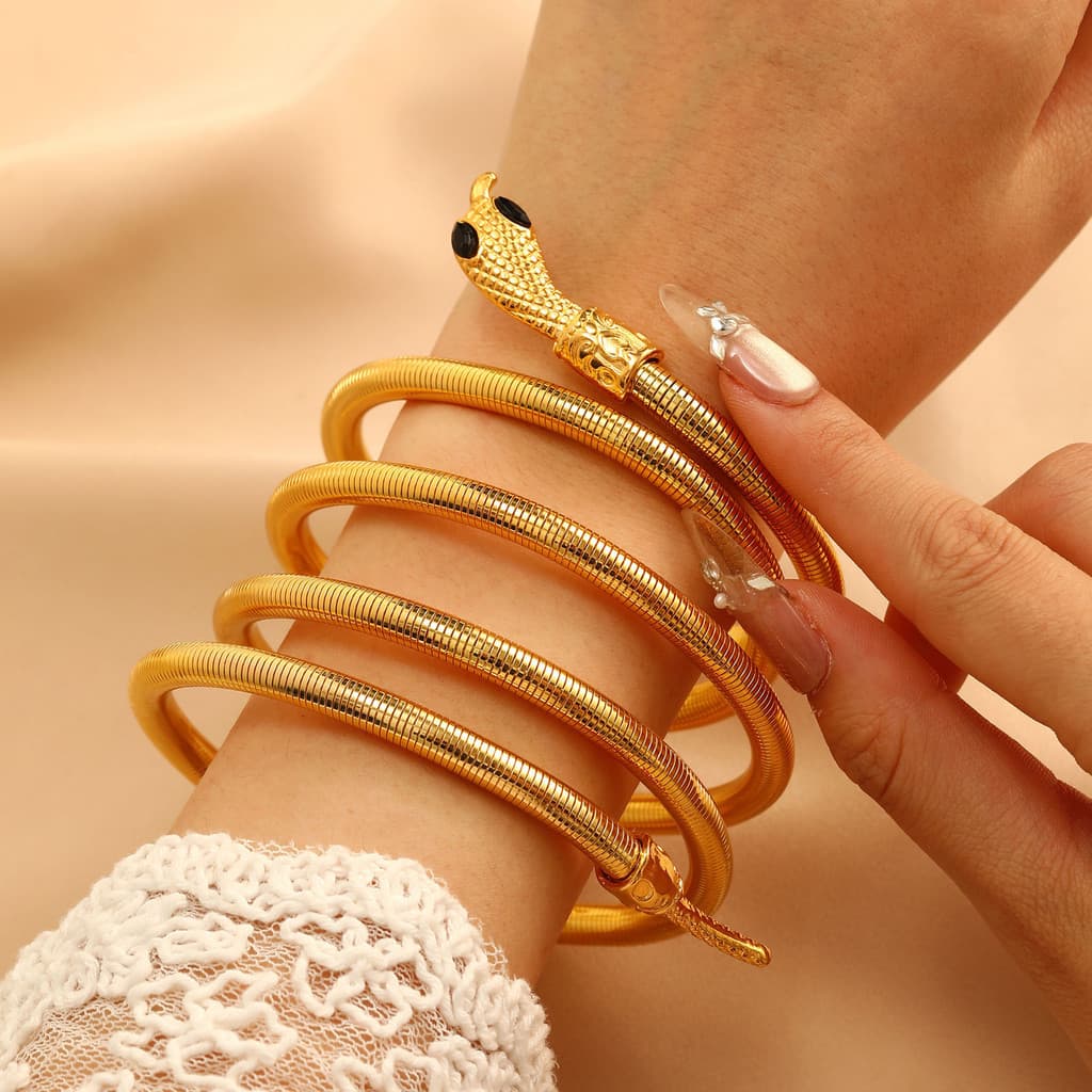 Pulseira estilo metálico exagerado, enrolamento dourado, ano Benming, pulseira em forma de cobra, retrô, luz de alta qua